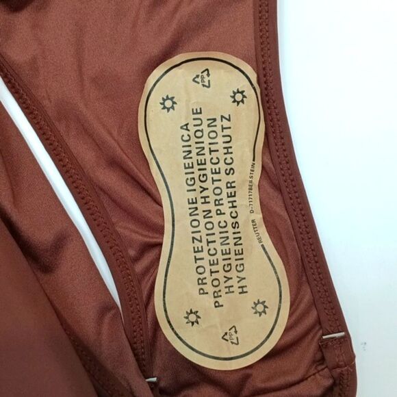 Womens Chocolate Brown Plunge Neckline One-Piece Swimsuit sz XL - Picture 11 of 11